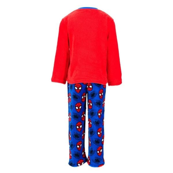 Pijama de Spider-Man para niños con camiseta roja y pantalones azules con estampado.