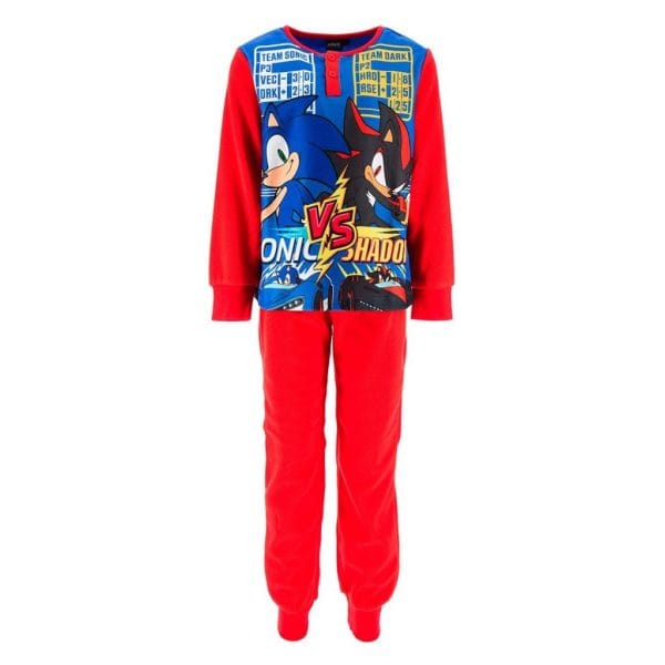 Conjunto de ropa infantil de Sonic y Shadow en colores rojo y azul.