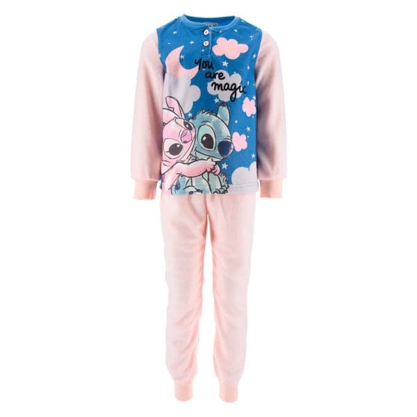 Conjunto de ropa infantil con diseño de personajes de dibujos animados y mensaje mágico.