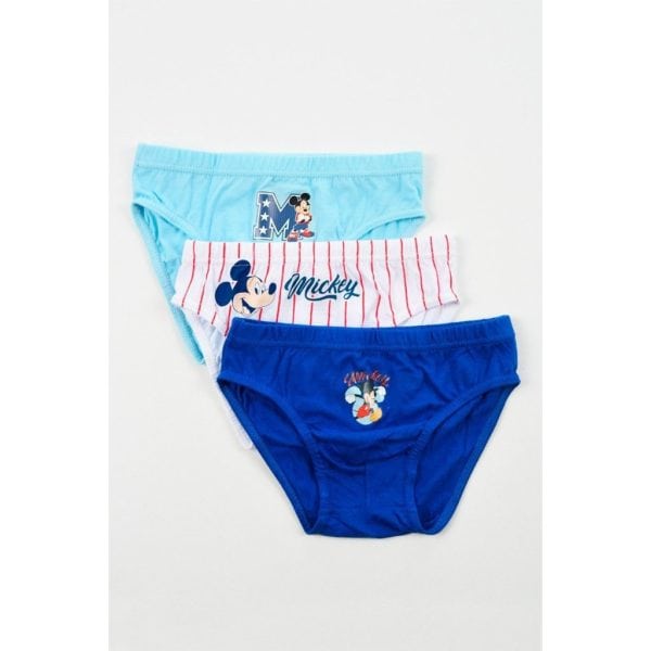 Set de tres calzoncillos infantiles con personajes de Mickey Mouse y Minnie Mouse.