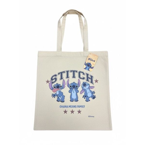Bolsa de tela con diseño de Stitch de Disney y texto en español.