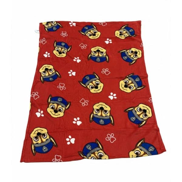 Fular infantil con diseño de perros de Paw Patrol en color rojo y azul.