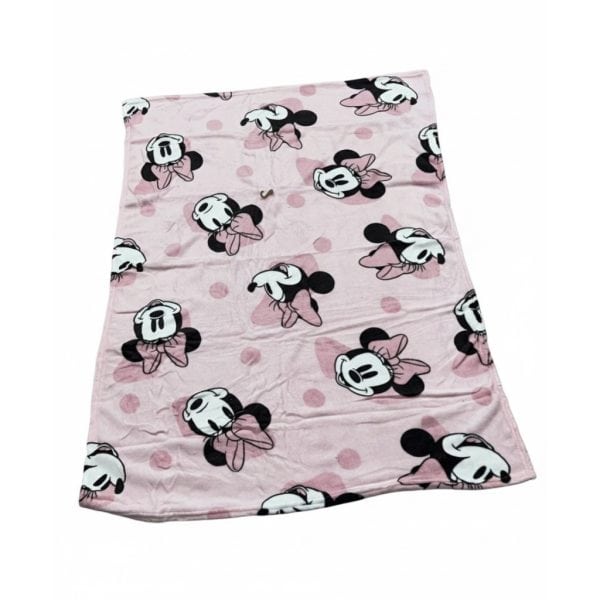Frazada de Mickey Mouse en tonos rosados y blancos para niños.