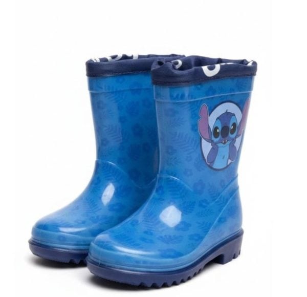Botas de lluvia infantiles con personaje de dibujos animados en color azul.