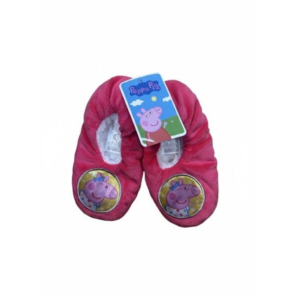 Zapatillas de bebé Peppa Pig en color rosa con personajes de dibujos animados.