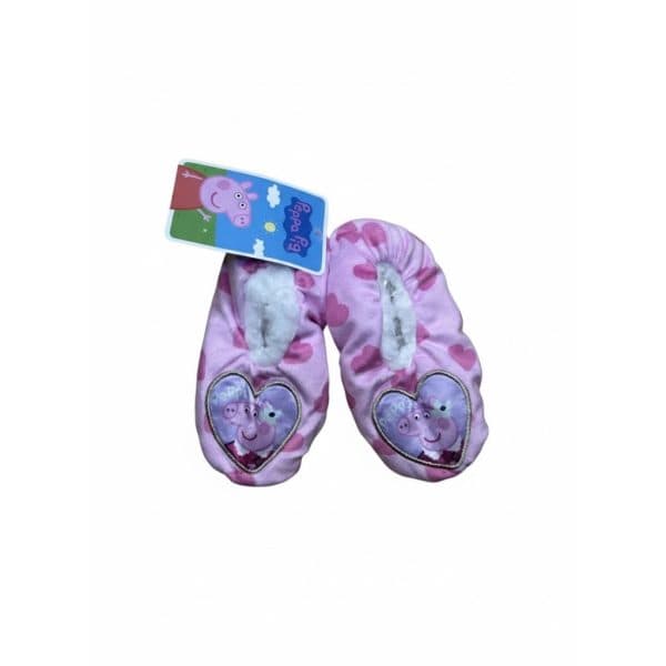 Pantuflas de peluche de Peppa Pig para niños en rosa con corazones.