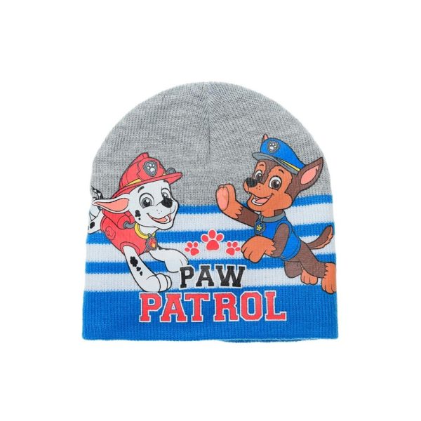Gorro infantil de Paw Patrol con personajes Chase y Marshall en colores azul y gris.