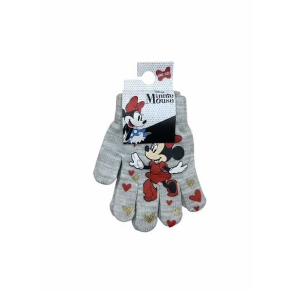 Guantes de Mickey Mouse para niños en color gris con corazones rojos y dorados.