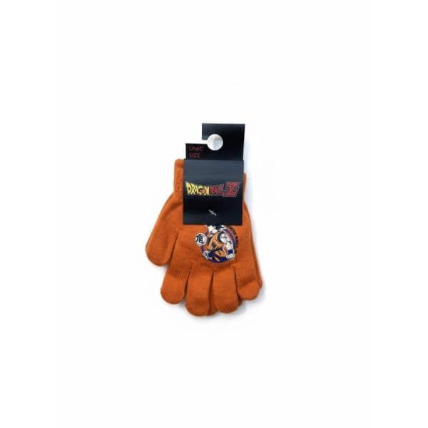 Guantes de color naranja con logo de Dragon Ball Z en la parte superior.