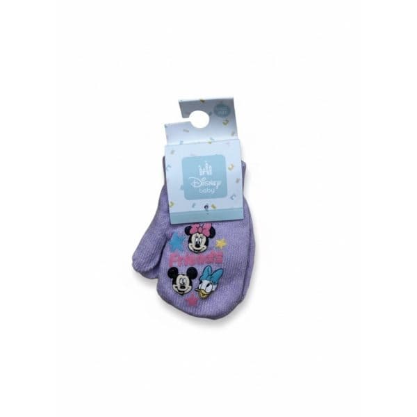 Guantes de bebé Disney con personajes de Mickey y Minnie Mouse en color lila.