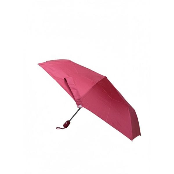 Sombrilla rosa compacta para protección contra el sol y la lluvia.