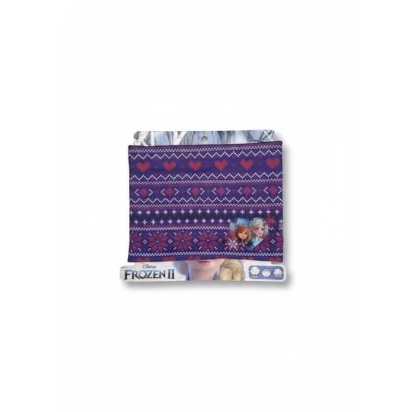 Funda de Frozen II con diseño de patrones navideños en tonos morados y azules.