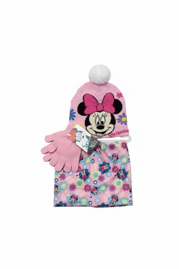 Conjunto de gorro, guantes y bufanda de Minnie Mouse para niños.
