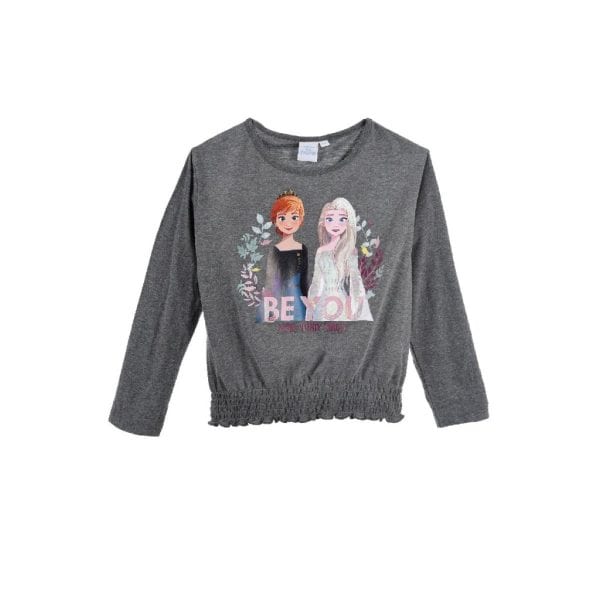 Sudadera gris con diseño de dos personajes y texto 'BE YOU' en la parte frontal.