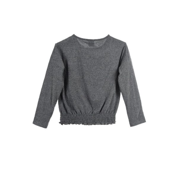Jersey gris de mujer con cintura elástica y manga larga.