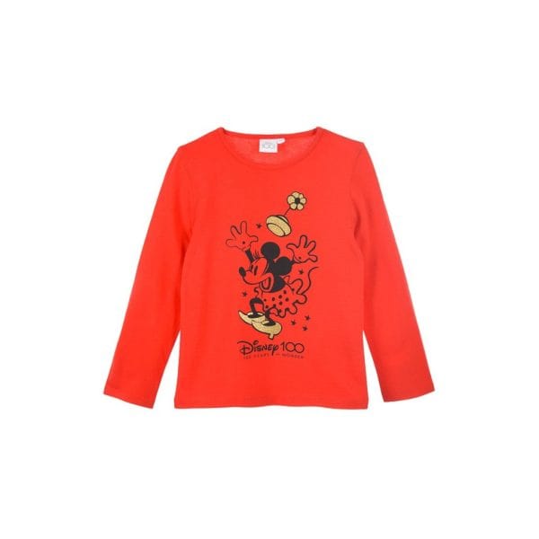 Camiseta roja de Disney 100 con Mickey Mouse y personajes.