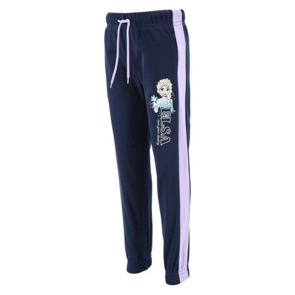 Pantalones deportivos azul marino con detalles en rosa y diseño de Elsa de Frozen.