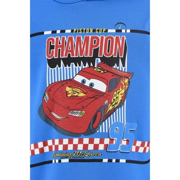 Camión de dibujos animados de Rayo McQueen de Cars con texto y gráficos coloridos.