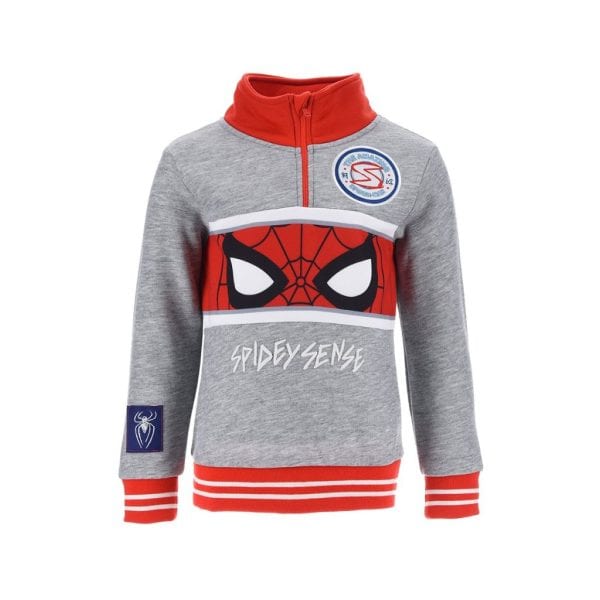 Sudadera infantil de Spiderman con detalles en rojo y gris, ideal para niños.