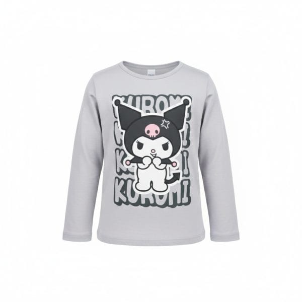 Sudadera gris con diseño de personaje de anime en estilo kawaii.
