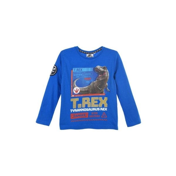 Jersey azul con diseño de T. Rex y gráficos de ciencia ficción para niños.