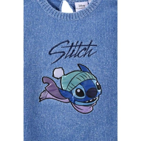 Sudadera azul con diseño de Stitch de Disney y la palabra Stitch.
