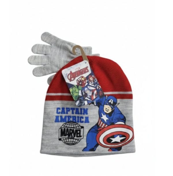 Gorro de Navidad de Capitán América con guantes grises de regalo.