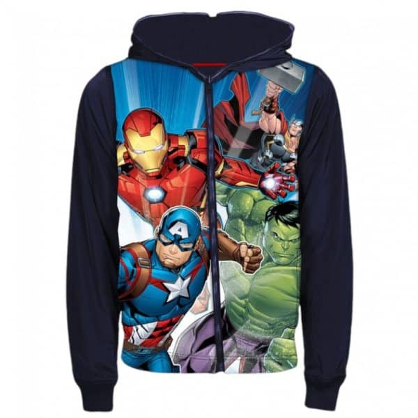 Sudadera con personajes de los Vengadores en diseño colorido para niños.