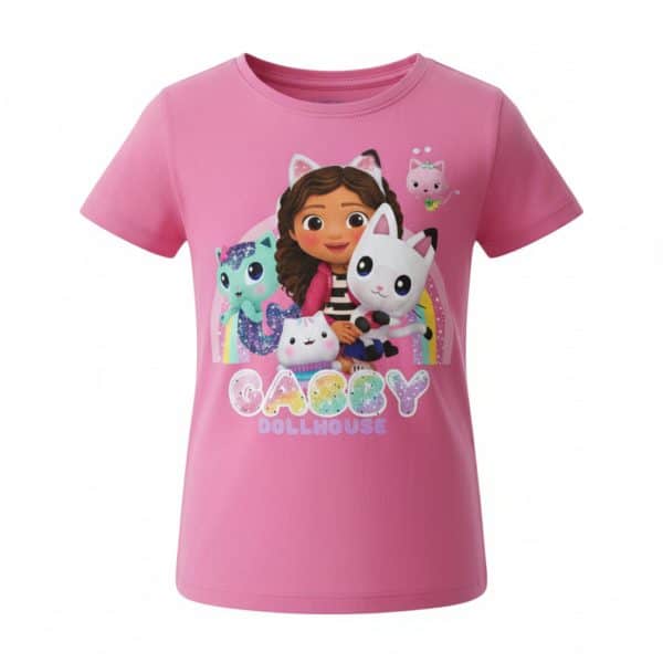 Camiseta rosa con personajes de Gabbys Dollhouse para niñas.