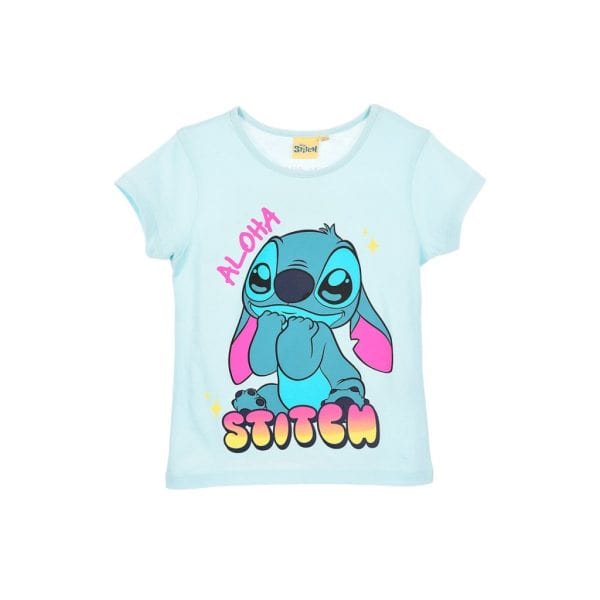 Camiseta infantil con diseño de Stitch de Lilo y Stitch en colores pastel.