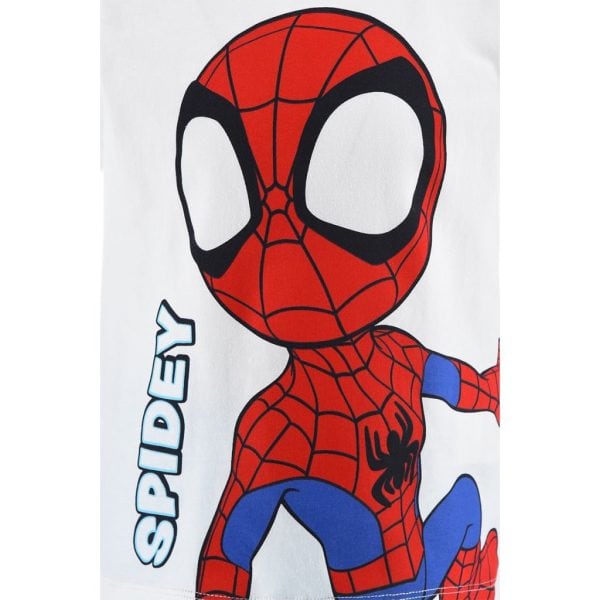 Camiseta de Spider-Man con diseño de caricatura y logo en la parte frontal.