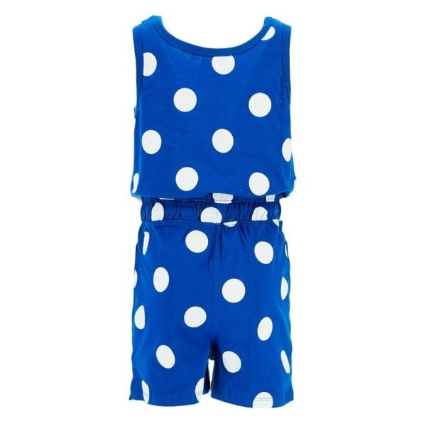 Conjunto de ropa de verano azul con lunares blancos para niños.