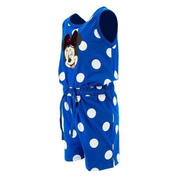Conjunto infantil de Mickey Mouse en azul con lunares blancos y la cara de Minnie.