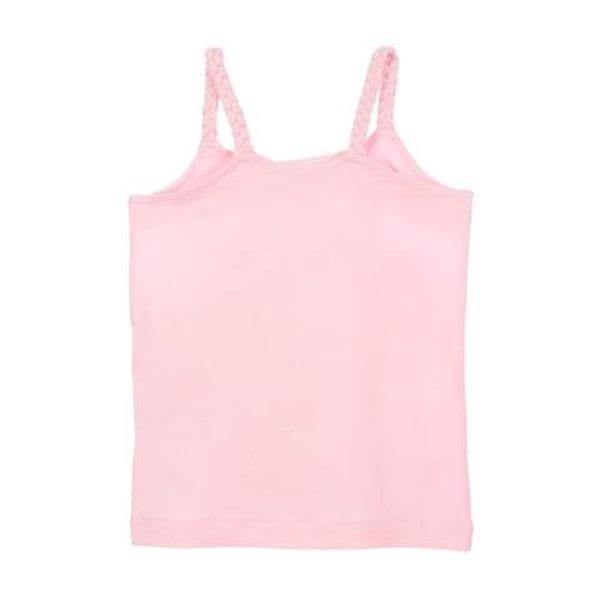 Camiseta rosa de tirantes con detalles de encaje en las correas.