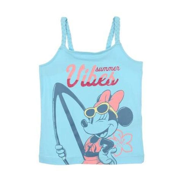 Vestido de verano con Minnie Mouse y temática playera para niñas.