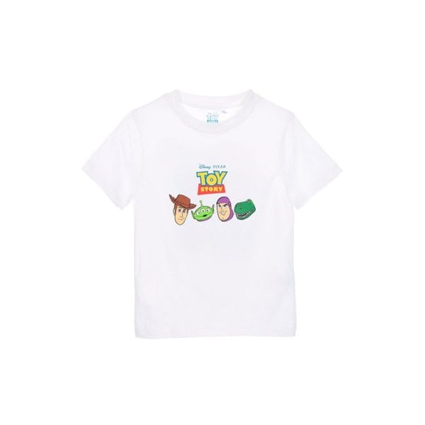 Camiseta blanca con personajes de Toy Story de Disney Pixar.