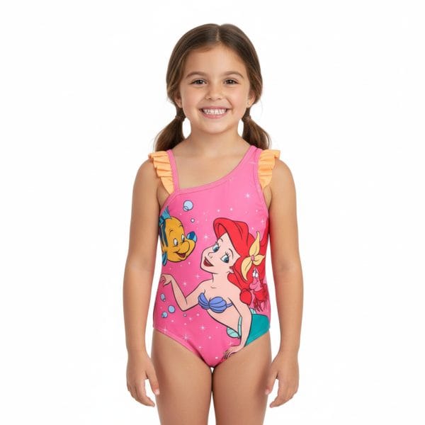 Traje de baño infantil con personajes de Disney, Ariel y la sirenita, en rosa.