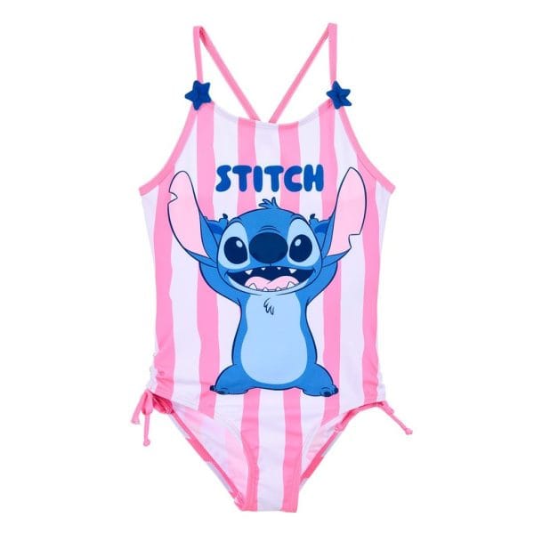Bañador infantil con diseño de Stitch de Lilo y Stitch en rosa y blanco.