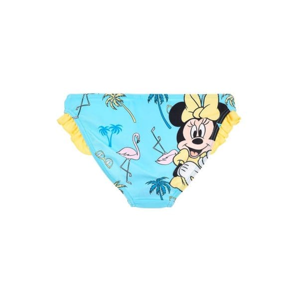 Bañador infantil con diseño de Minnie Mouse y palmeras en azul.
