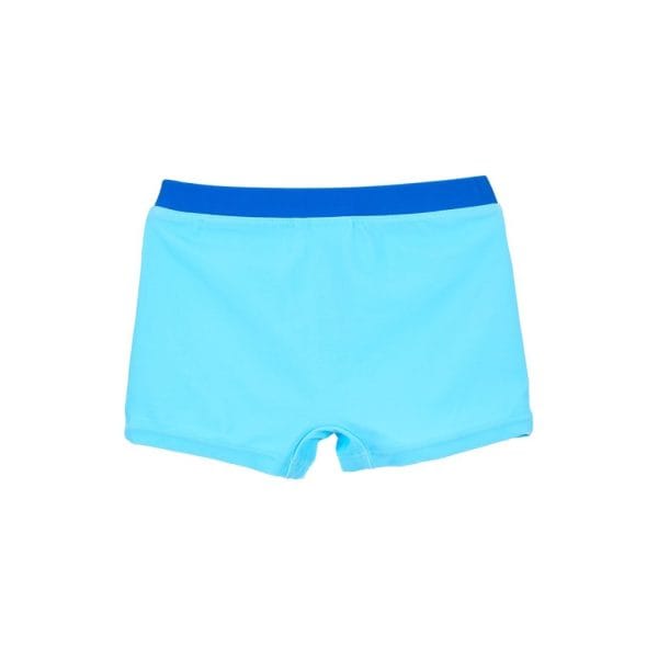 Bañador de niño en color azul claro con cinturilla azul oscuro.