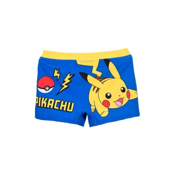 Bañador infantil de Pikachu con diseño de Pokémon en azul y amarillo.