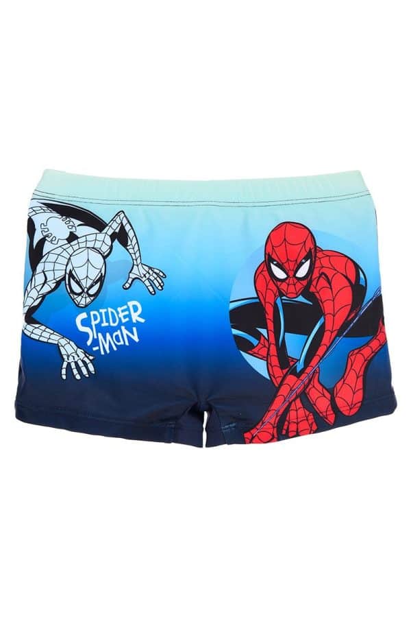 Bóxer infantil con diseño de Spider-Man y Spider-Gwen en colores azul y rojo.