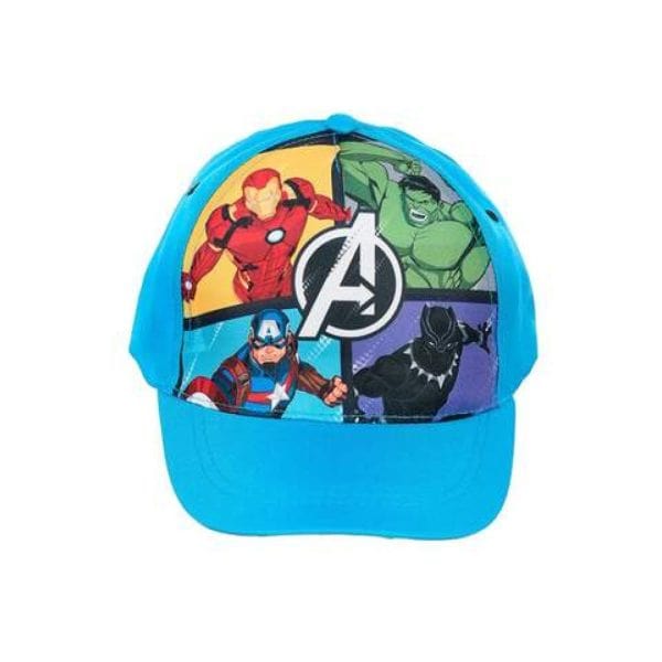 Gorra infantil con personajes de Marvel y logo de los Vengadores.