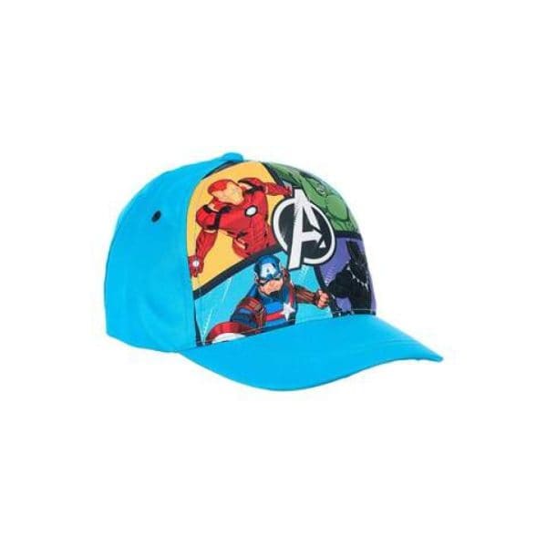 Gorra infantil de superhéroes de Marvel con personajes como Iron Man y Capitán América.