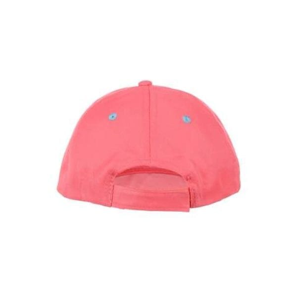Gorra rosa para niños con cierre ajustable y detalles en azul.