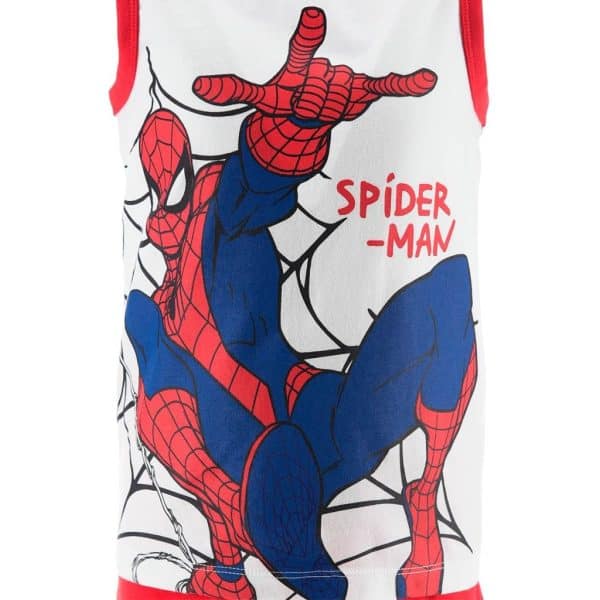 Ropa infantil con diseño de Spider-Man y telarañas en color rojo y azul.